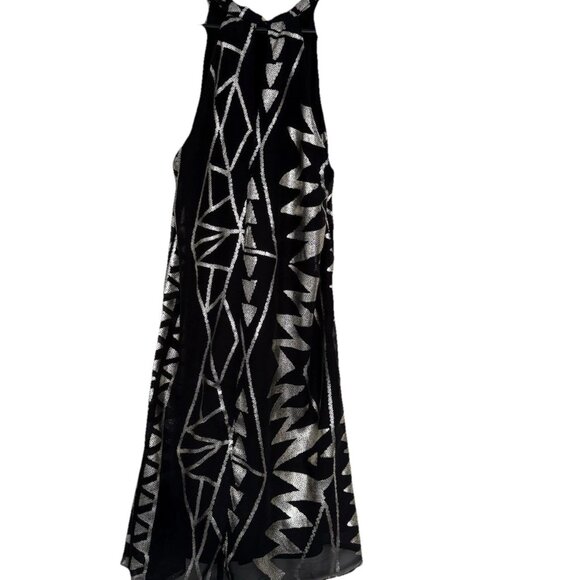 Mini Halter‎ Swing Dress Size S Black Gold Sparkle Glam Event Party Cocktail LBD - Picture 2 of 10